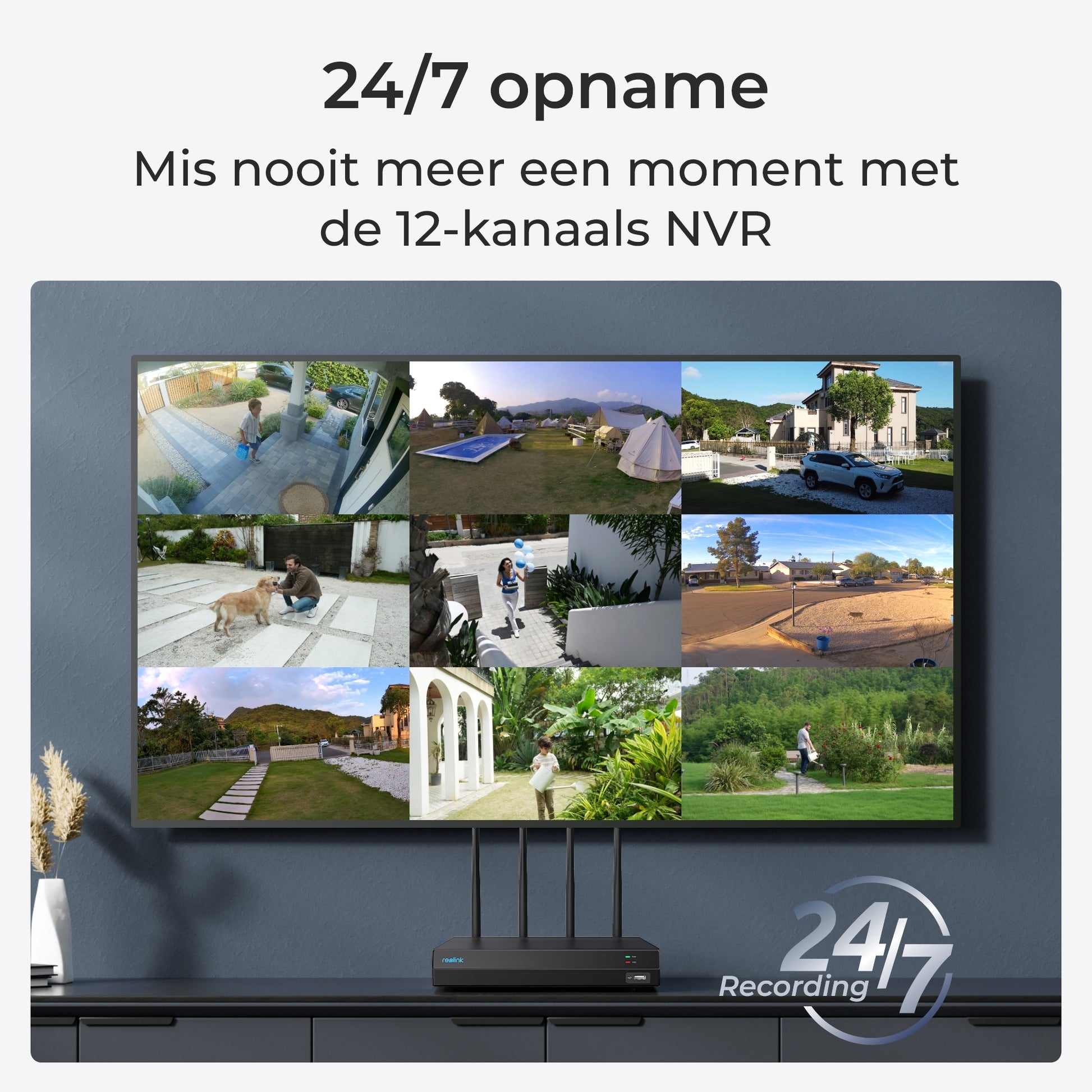 Reolink nvs12-8mb4w 24/7 opname met 12-kanaals nvr