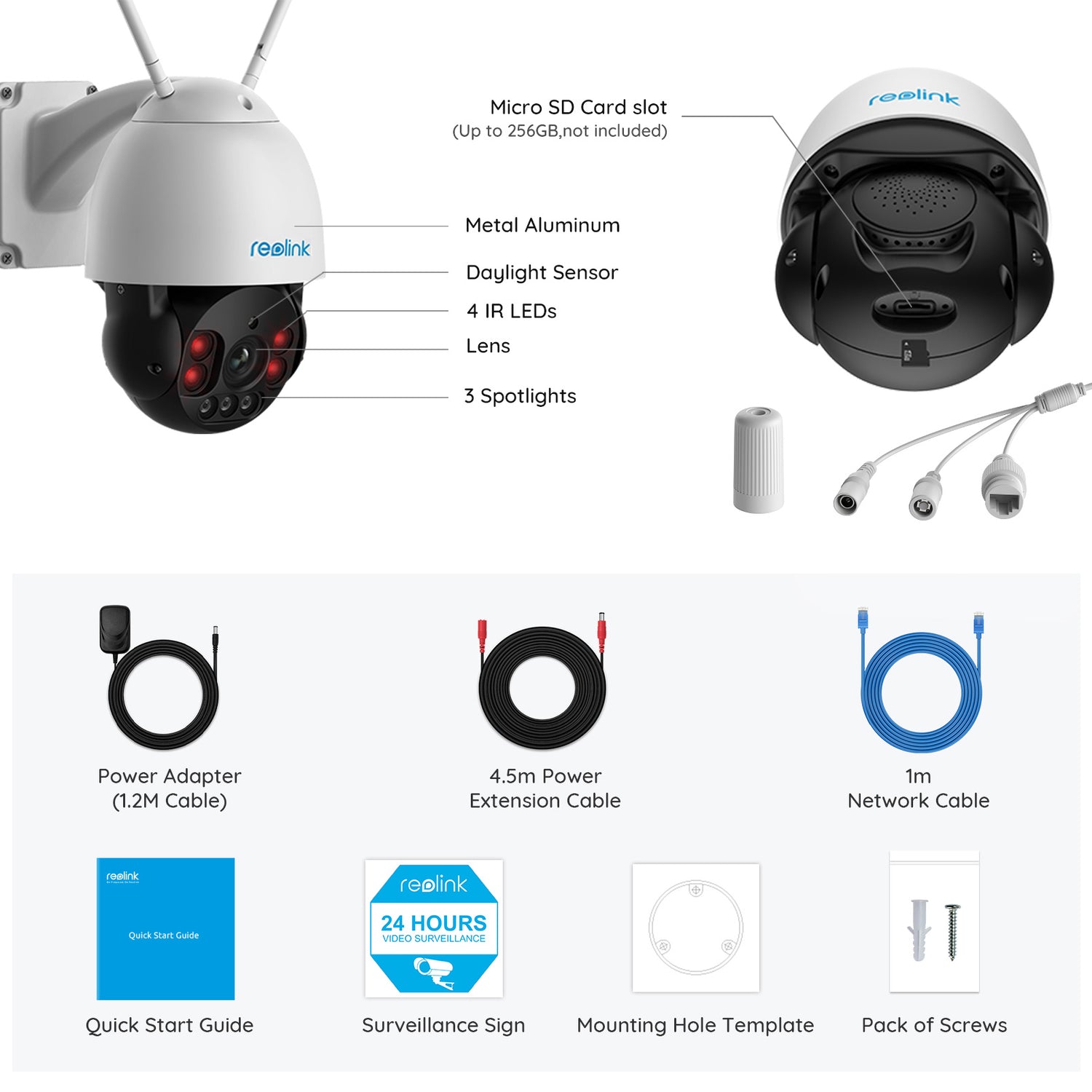 Kenmerken en inhoud doos Reolink RLC-523WA WiFi PTZ camera