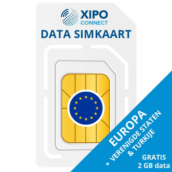 Prepaid data simkaart Europa - plug & play - met 2GB tegoed