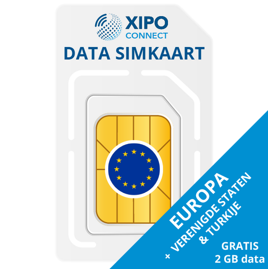 Prepaid data simkaart Europa - plug & play - met 2GB tegoed